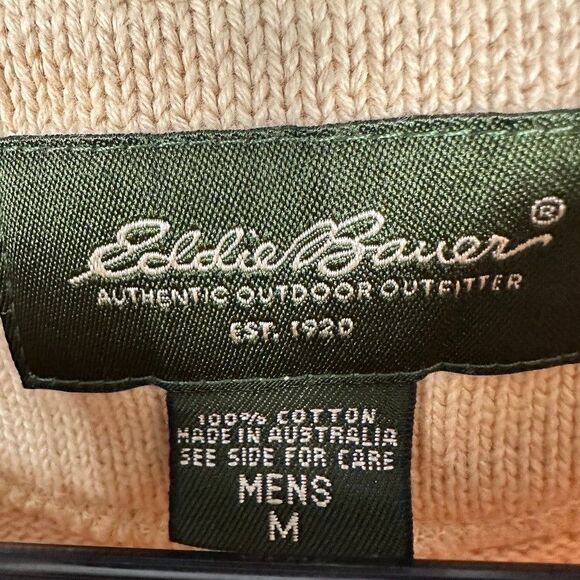 Eddie Bauer Mens Medium Crewneck Knit Cotton Sweater Yellow Warm Pullover - Picture 2 of 3